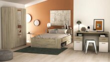 Bett >Pocket< in Kronberg Eiche aus Holzwerkstoff - 150x74x217cm (BxHxT)