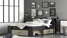 Bett >Pocket< in Kronberg Eiche/sidewalk aus Holzwerkstoff - 150x74x217 (BxHxT)
