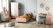 Kinderbett >Jade< in matt rosa/matt weiss aus Holzwerkstoff - 102x79x205 (BxHxT)