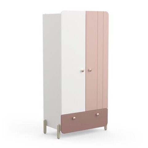 Kleiderschrank >Jade< in matt rosa/matt weiss - 95x188x52 (BxHxT)