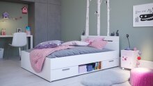 Bett >Michigan< in Matt weiss aus Holzwerkstoff - 145x74x195cm (BxHxT)