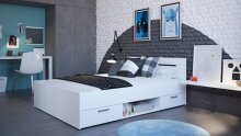 Bett >Michigan< in Matt weiss aus Holzwerkstoff - 145x74x195cm (BxHxT)