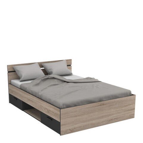 Bett >Michigan< in Sonoma Eiche/schwarz aus Holzwerkstoff - 145x74x195cm (BxHxT)