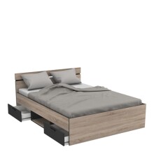 Bett >Michigan< in Sonoma Eiche/schwarz aus Holzwerkstoff - 145x74x195cm (BxHxT)