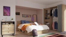 Bett >Michigan< in Kronberg Eiche aus Holzwerkstoff - 145x74x195cm (BxHxT)