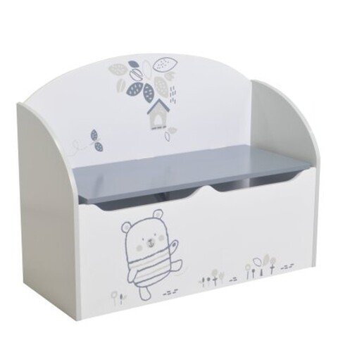 Spielzeugtruhe >Bear< in matt weiss/hell grau - 70x54x30 (BxHxT)