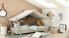 Kinderbett >Lodge< in hell grau aus Holzwerkstoff - 102x130x223cm (BxHxT)