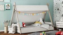 Kinderbett >Totem< in weiss/samtweiss - 96x108x60 (BxHxT)