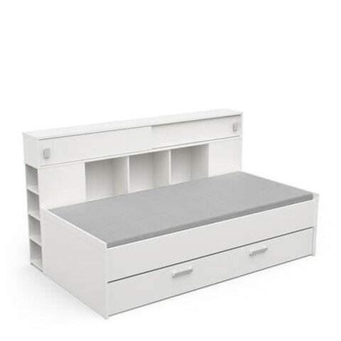 Funktionsbett >Sherwood< in matt weiss aus Holzwerkstoff - 204x109x123cm (BxHxT)