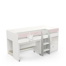 Kinderbett >Savannah< in matt weiss/grau/rosa - 204x103x109 (BxHxT)