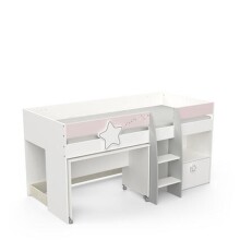 Kinderbett >Savannah< in matt weiss/grau/rosa - 204x103x109 (BxHxT)