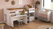 Kinderbett >Savannah< in matt weiss/grau/rosa - 204x103x109 (BxHxT)