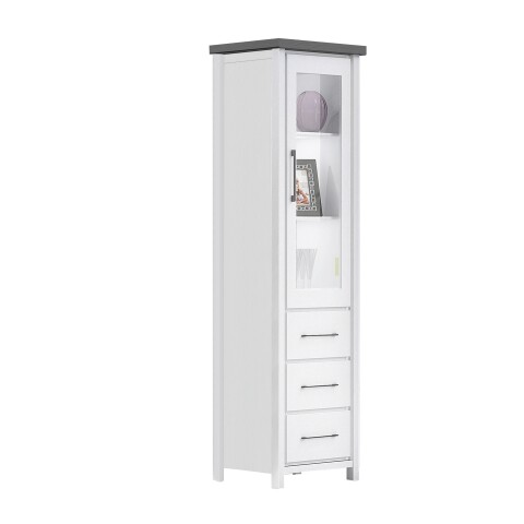 Hochvitrine >MIAMI< in Weiß/Grau aus Holz - 56x190x40cm (BxHxT)