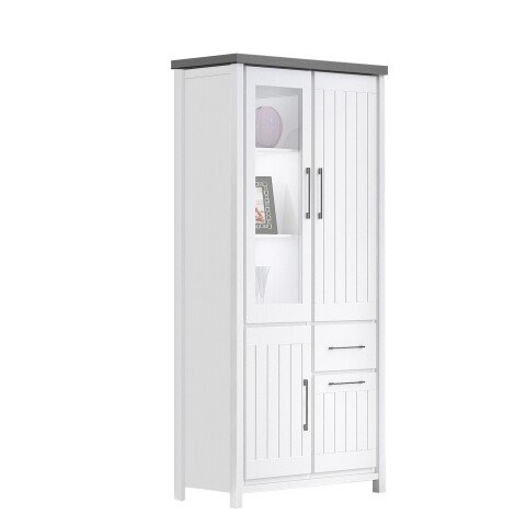Hochvitrine >MIAMI< in Weiß/Grau aus Holz - 97,6x190x40cm (BxHxT)