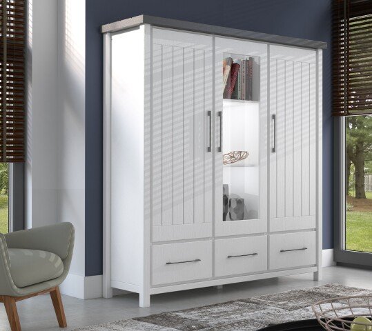 Highboard >MIAMI< in Weiß/Grau aus Holz - 139,6x147x40cm (BxHxT)
