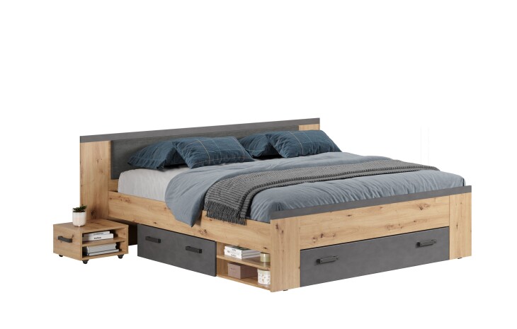 Bettgestell >Follow< in Artisan Eiche Melamin - 230x87x203 (BxHxT)