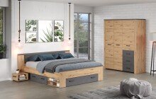 Bettgestell >Follow< in Artisan Eiche Melamin - 230x87x203 (BxHxT)