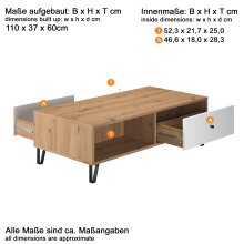 Couchtisch >Touch< in Weiß Matt Tiefzieh - 110x37x60 (BxHxT)