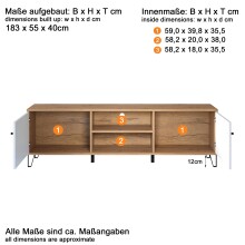 TV-Bank >Touch< in Weiß Matt Tiefzieh - 183x56x40 (BxHxT)