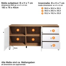Kommode >Touch< in Weiß Matt Tiefzieh - 183x76x40 (BxHxT)