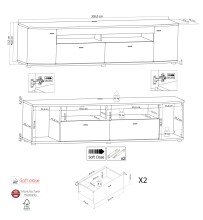 Lowboard >SINUS< in Braun/Grau aus Holzwerksoff - 200x51,3x46,4cm (BxHxT)