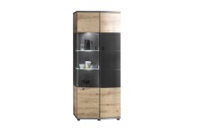 Standvitrine >SINUS< in Braun/Grau aus Holzwerkstoff - 70,1x171,2x37,4cm (BxHxT)