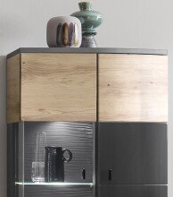 Standvitrine >SINUS< in Braun/Grau aus Holzwerkstoff - 70,1x171,2x37,4cm (BxHxT)