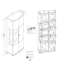 Standvitrine >SINUS< in Braun/Grau aus Holzwerkstoff - 70,1x171,2x37,4cm (BxHxT)