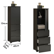 Hochkommode >Spice< in Schwarz matt aus Holzwerkstoff - 40x134x32cm (BxHxT)