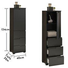 Hochkommode >Spice< in Schwarz matt aus Holzwerkstoff - 40x134x32cm (BxHxT)