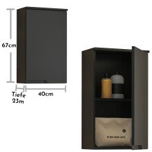 Hängeschrank >Spice< in Schwarz matt aus Holzwerkstoff - 40x67x23cm (BxHxT)
