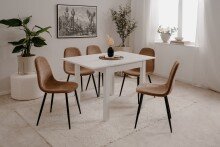 Polsterstuhl >Anya< (4er Set) in Schwarz / Cord braun - 43x83x50 (BxHxT)