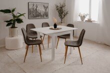 Polsterstuhl >Anya< (4er Set) in Holzoptik / Cord grau - 43x83x50 (BxHxT)