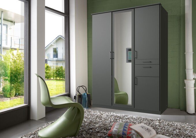 Drehtürenschrank >HENNEF< in Graphit aus Holzwerkstoff - 135x198x58cm (BxHxT)