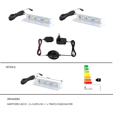 LED Glaskantenbeleuchtung >Hartford< - € 6x1,1x2,2 (BxHxT), Kaltweiss 32,95 in