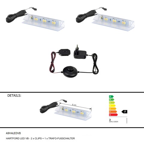 LED Glaskantenbeleuchtung >Hartford< in Kalt Weise - 6x1,1x2,2 (BxHxT)