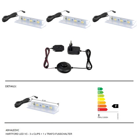 LED Glaskantenbeleuchtung >Hartford< in Kalt Weise - 6x1,1x2,2 (BxHxT)