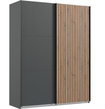 Schwebetürenschrank >Andorra< in Graphit / Artisan Eiche - 200x216x65cm (BxHxT)
