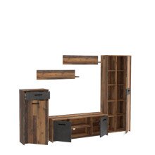 Wohnwand >Papagena< in Vintage / Beton - 277,4x182,9x39,5cm (BxHxT)