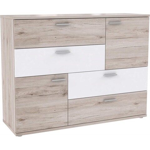 Sideboard >Saxe< in Sandeiche /Weiss - 125x95,9x41,3cm (BxHxT)