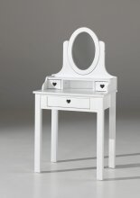 Schminktisch >AMORI< in Weiß aus Massiv Kiefer und MDF - 70x136x40cm (BxHxT)