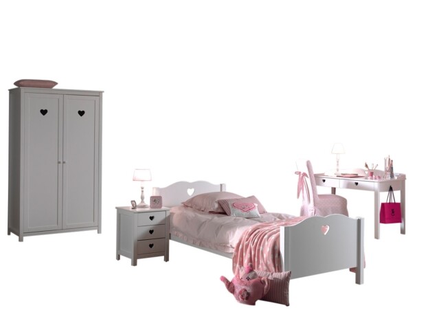 Jugendzimmer-Set >AMORI< in Weiß aus Massiv Kiefer und MDF