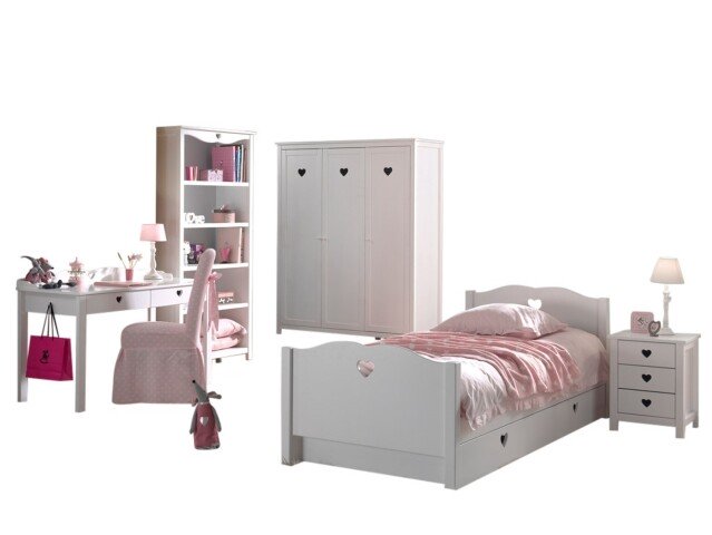 Jugendzimmer-Set >AMORI< in Weiß aus Massiv Kiefer und MDF