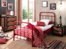 Metallbett >NEW YORK< in Rot aus Metall -...