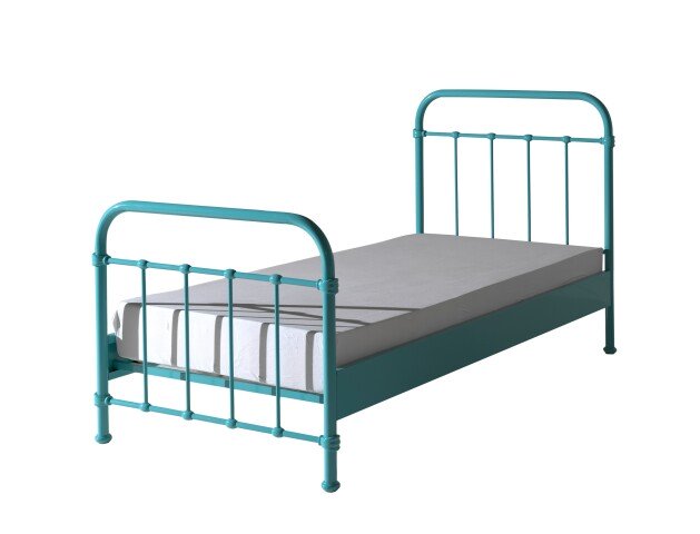 Metallbett >NEW YORK< in Türkis aus Metall - 210x111x98cm (BxHxT)
