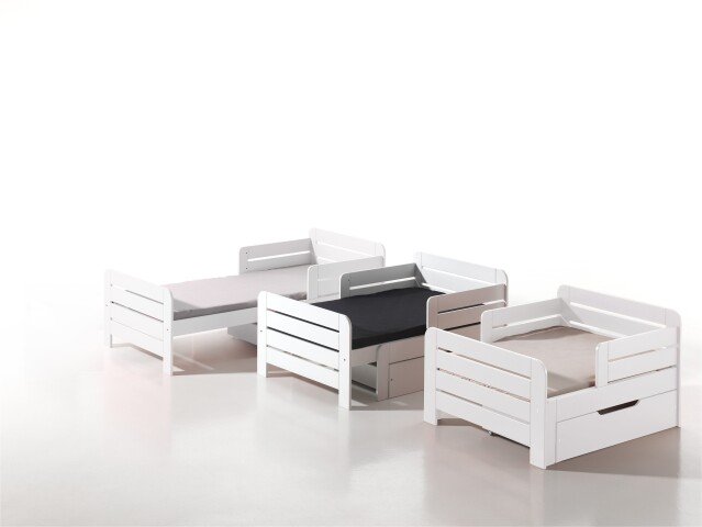 Kinderbett >JUMPER< in weiß lackiert - 204x65x99,5 (BxHxT)