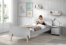 Wandregal >KIDDY< in hellgrau aus Massiv Kiefer und MDF - 65x25x22cm (BxHxT)