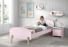 Einzelbett >KIDDY< in rosa aus Massiv Kiefer und MDF - 205,5x72,5x95cm (BxHxT)