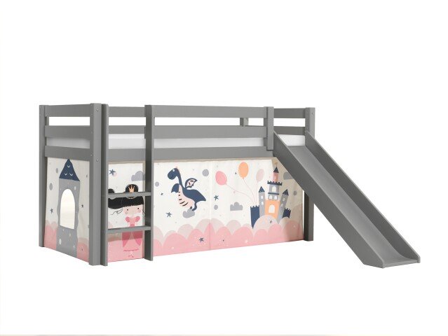 Spielbett >PINO< in Kiefer massiv grau lackiert - 210x114x218 (BxHxT)