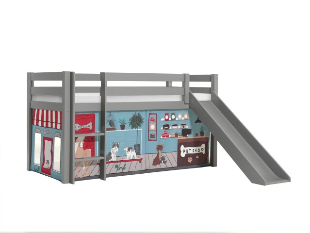 Spielbett >PINO< in Kiefer massiv grau lackiert - 210x114x218 (BxHxT)